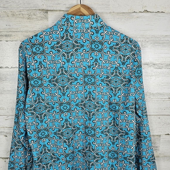 Tommy Bahama Turquoise Cotton Button Up Shirt Blue Boho Coastal Resortwear M - Picture 10 of 16